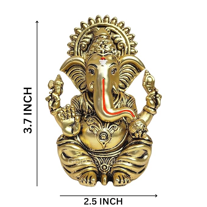 Gold Art India Vakratunda Ganesha Idol Gold Plated Idol with Antique Matte Finish