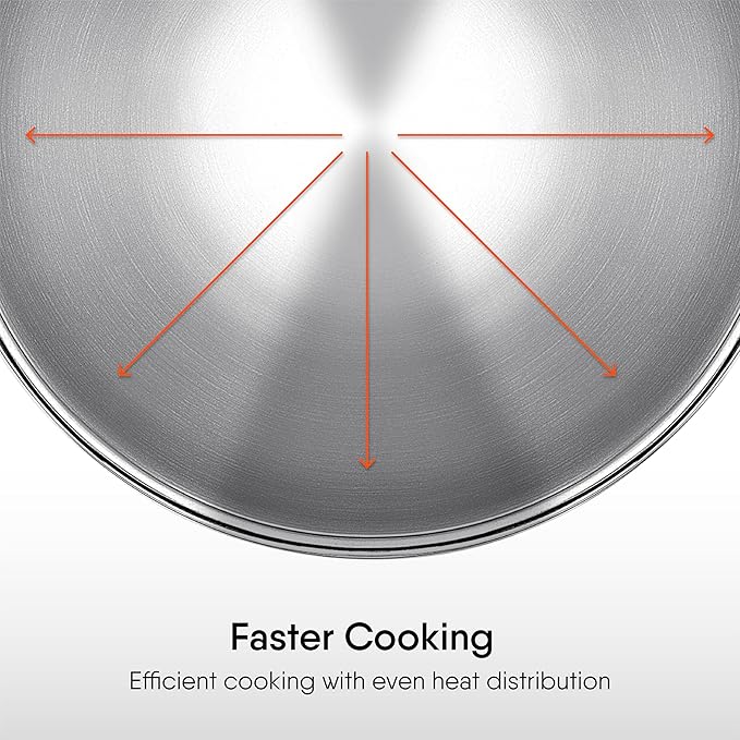 Stahl Artisan Triply Stainless Steel Tasla With Lid | Kadhai Without Handle | Induction & Gas Stove Compatible | 1.2 L | 18 Cm