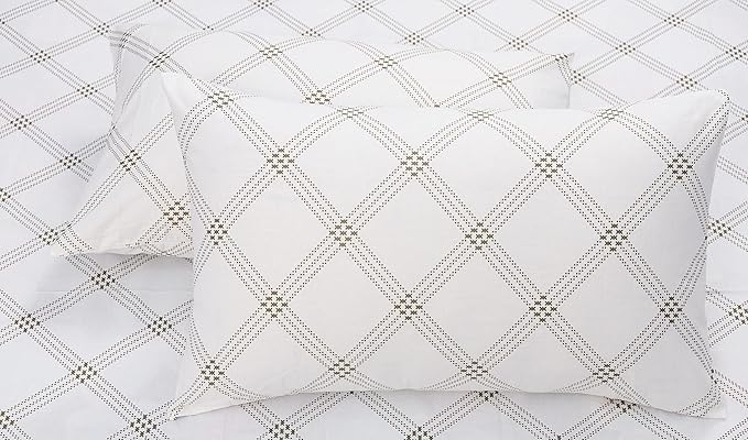 Huesland by Ahmedabad Cotton 186 Tc Cotton Pillow Cover Set of 2 | White | Brandon Beige Pattern