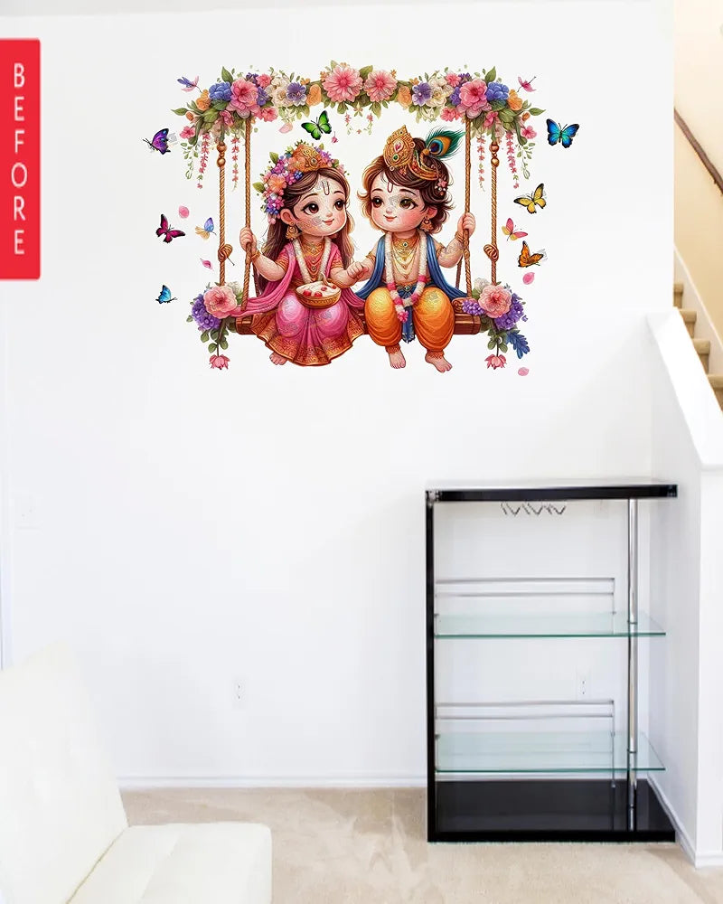 Rng Graphics Pvc Vinyl Krishna Wall Sticker Radha Krishna Wall Stickers Multicolor 55cm X 40cm DW-140L