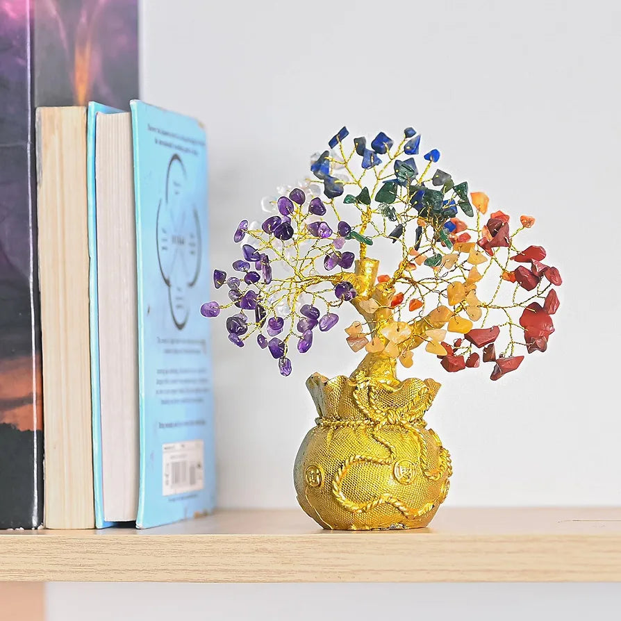 Zaicus Lucky Feng Shui 7 Chakra Tree with Golden Money Bag Base