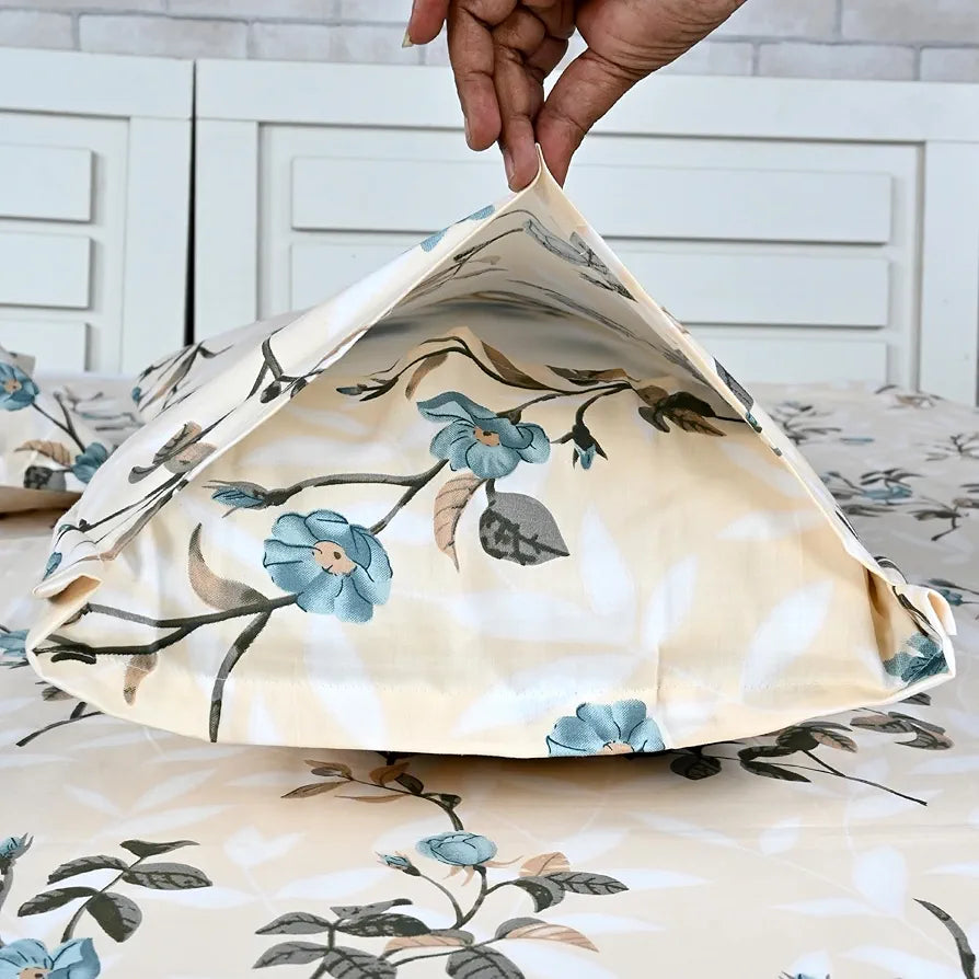 Divine Casa 100% Cotton Bedsheet for King Size Bed Modern Printed Design with 2 Pillow Covers Colour Floral Gold