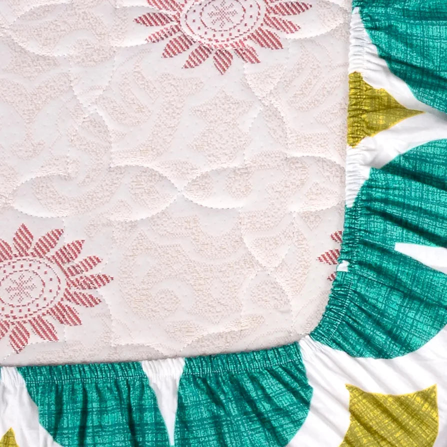 Divine Casa 144 TC Cotton All Around Elastic Fitted Abstract Queen Size Double Bed Bedsheet with 2 Pillow Cover Colour Waterfall