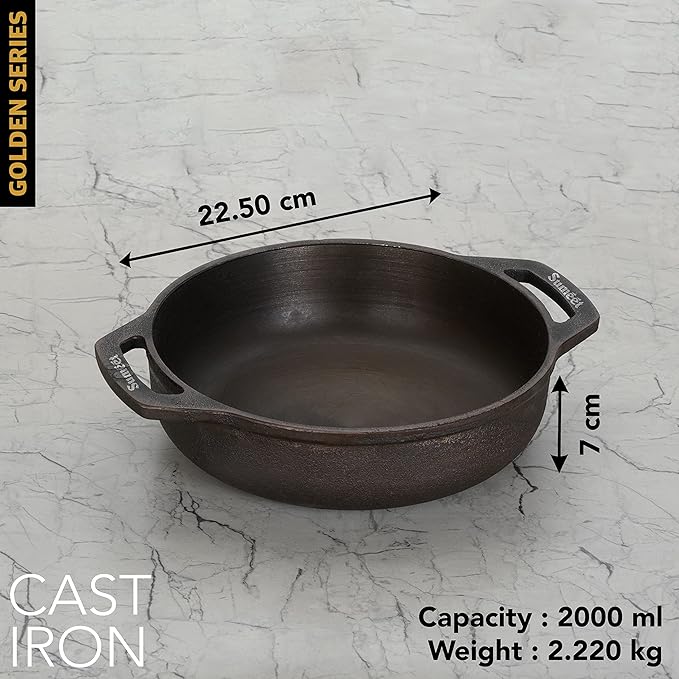 Sumeet Super Smooth Gold Series Pre Seasoned Cast Iron Kadai 2 Ltr 22.5cm 2.220 kg