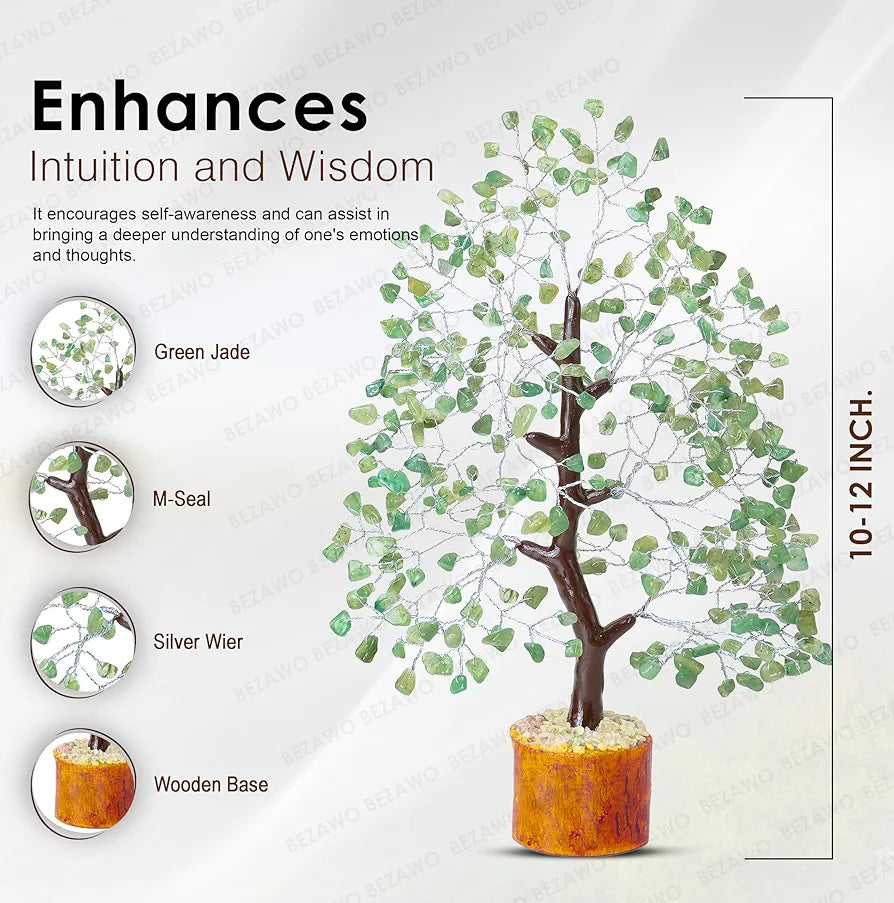 Bezavo Green Jade Crystal Tree Silver Wire