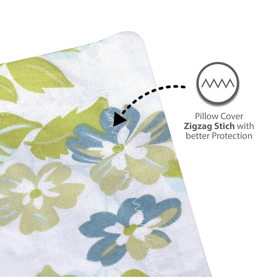 Divine Casa 144 TC Super Soft 100% Cotton Bedsheet for Double Bed  144 Thread Count Floral Colour Green Blush