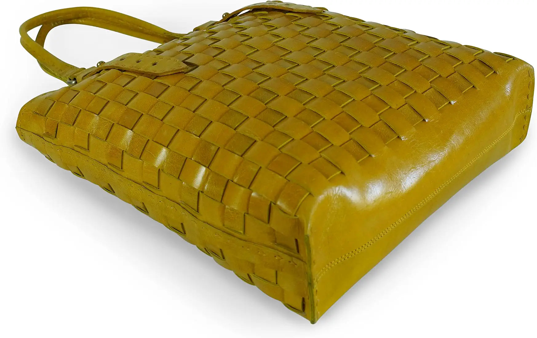 Goatter Genuine Leather Handmade Women's Tote Bag,Yellow Color