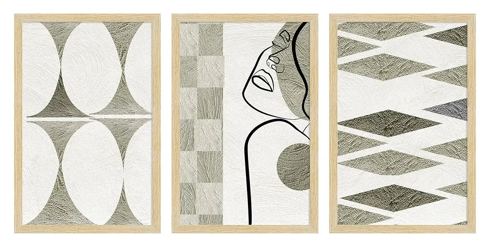 ArtX Paper Aesthetic Patterns Ferns Wall Painting Big Size Framed Painting Set Of 3