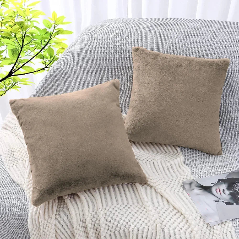 Luxe Home Cushion Cover Duble Side Rabbit Fur Plain Design Covers Set of 2 for Sofa Colour Taupe