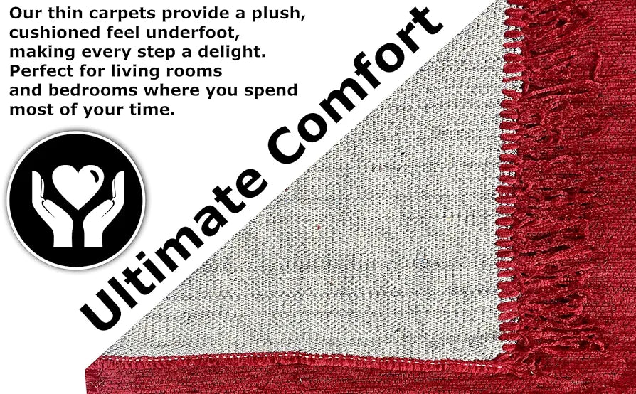 BSB Home Designer Superfine Chenille Carpet 500 GSM Velvet Carpet Area Rug Red