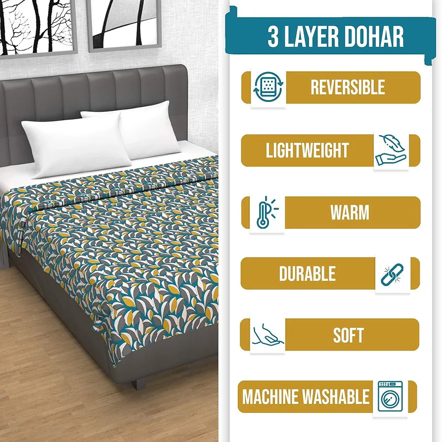 Divine Casa Floret 100% Cotton Double Dohar 120 GSM Soft & Lightweight Throw BlanketColour Woody Petals