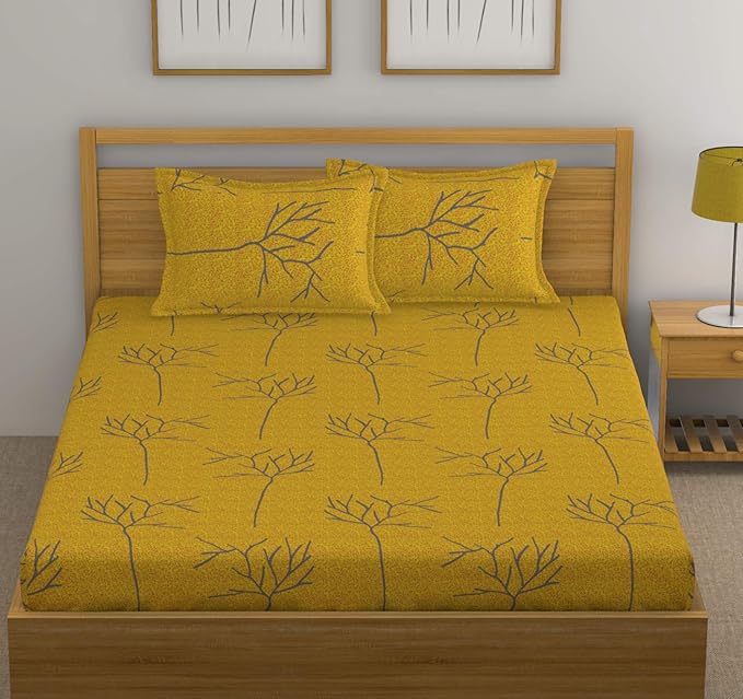 Huesland by Ahmedabad Cotton 144 TC Cotton King Size Bedsheet with 2 Pillow Covers | Yellow
