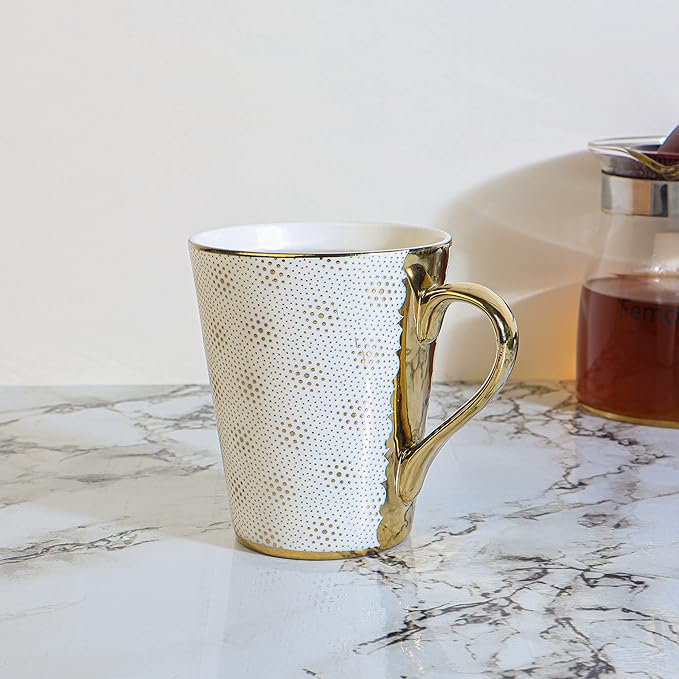 Femora Ceramic White-golden Coffee Mugs, Tea Mugs, Ceramic Tea Cups | 330 Ml | 1 Piece Set | Not Microwave Safe