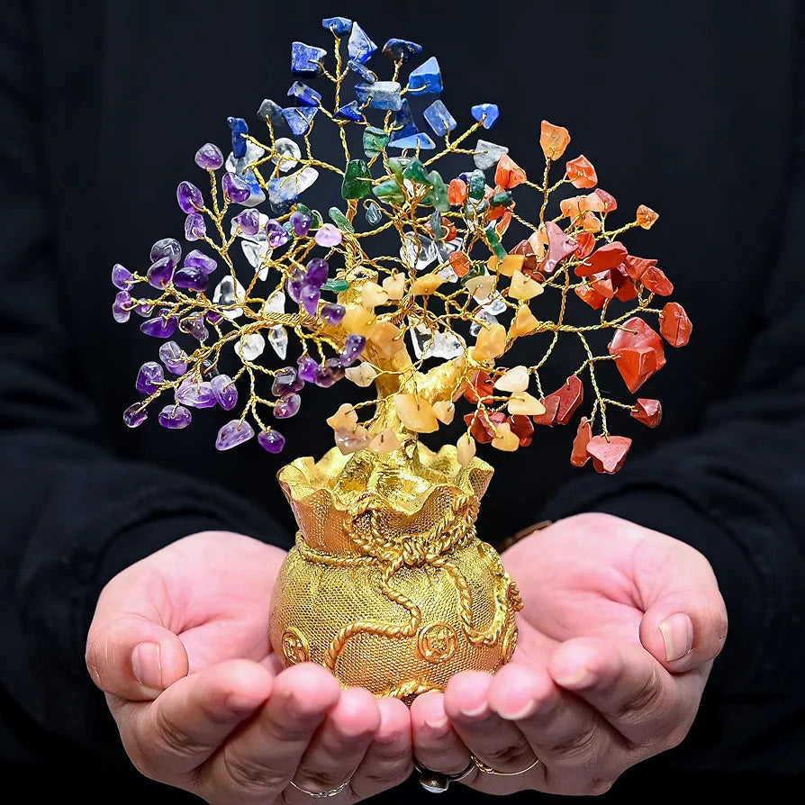 Zaicus Lucky Feng Shui 7 Chakra Tree with Golden Money Bag Base