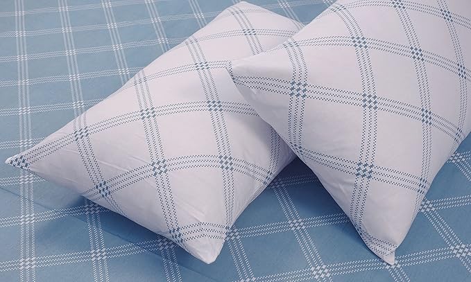 Huesland by Ahmedabad Cotton 186 TC Cotton Bedsheets for King Size Bed with 2 Pillow Covers | Blue & White