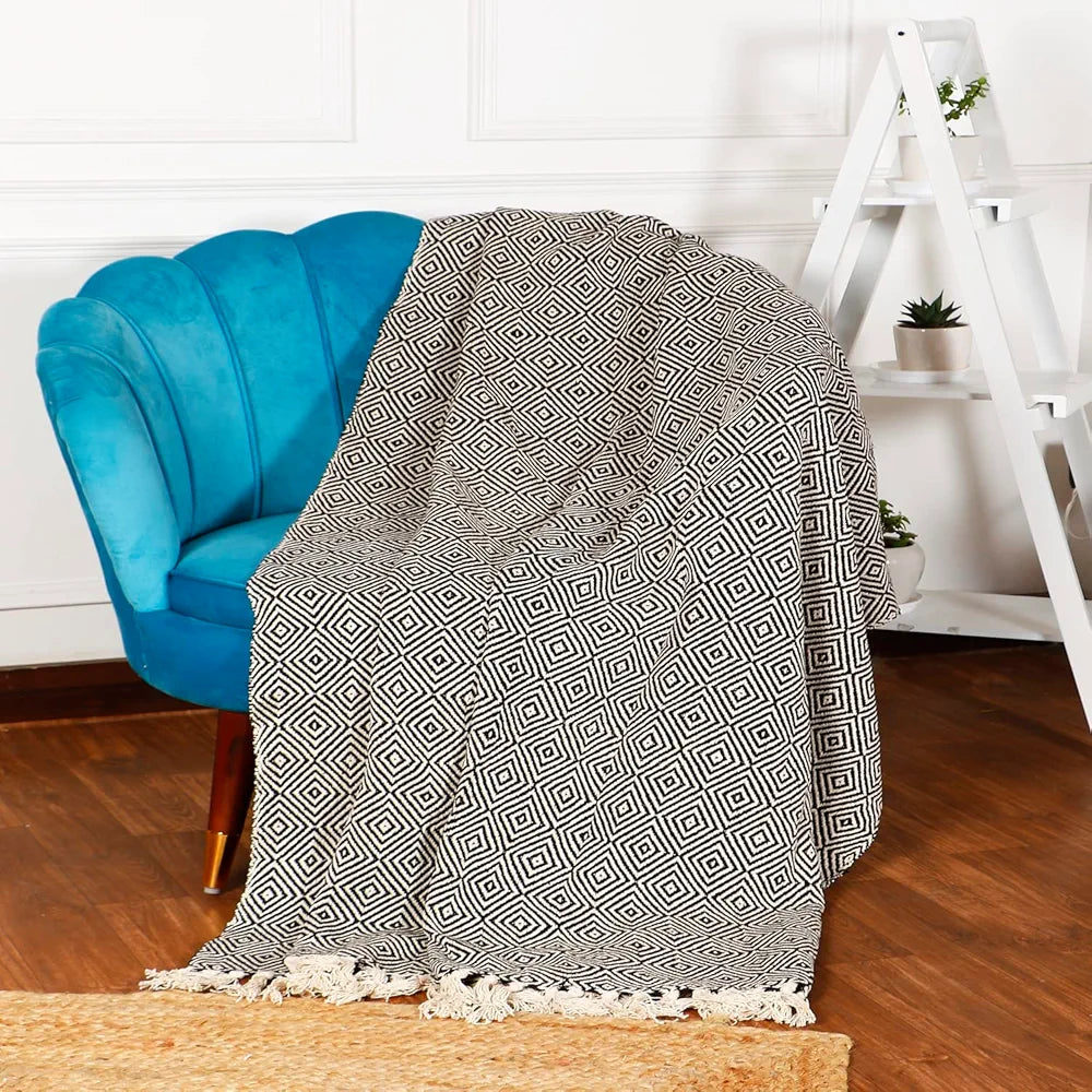 Sashaa World Cotton Throw Blanket Colour Black