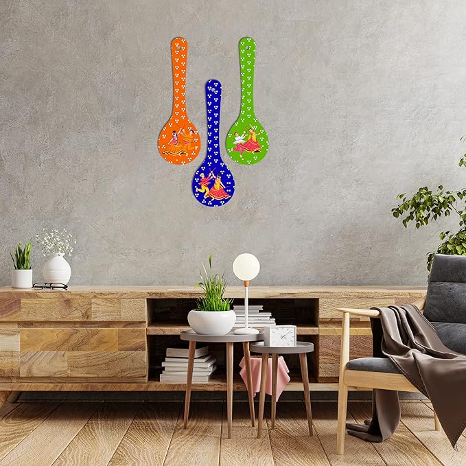 Artvibes Madhubani Art Wooden Wall Hanger for Home | Set of 3