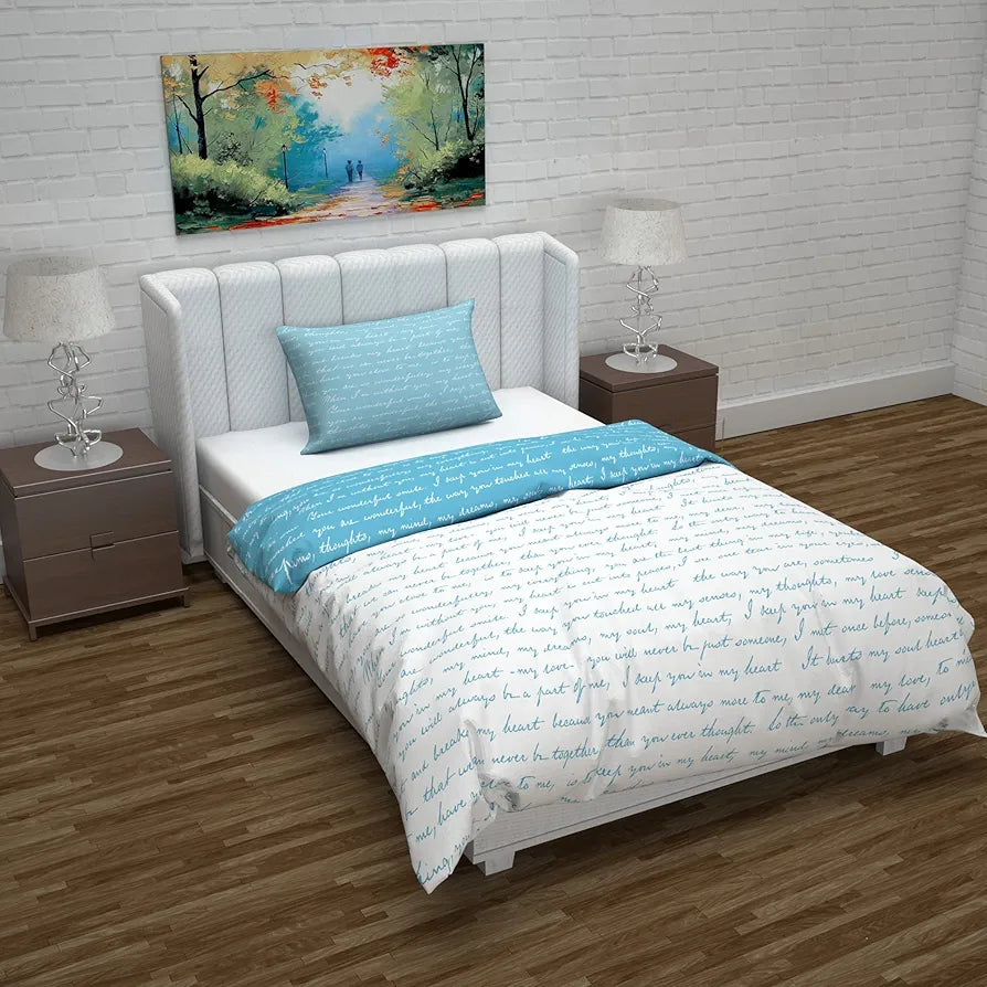 Divine Casa Microfiber Reversible Single Bed AC Duvet Cover with 1 Pillow Cover Colour Blue & White Ideal for Quilt/Comforter/Blanket