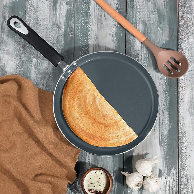 Vinod Zest Ceramica Dosa Tawa - 28 cm | Natural Stick Free Roti Tawa | Stylish Handle | Toxin Free | Induction and Gas Base