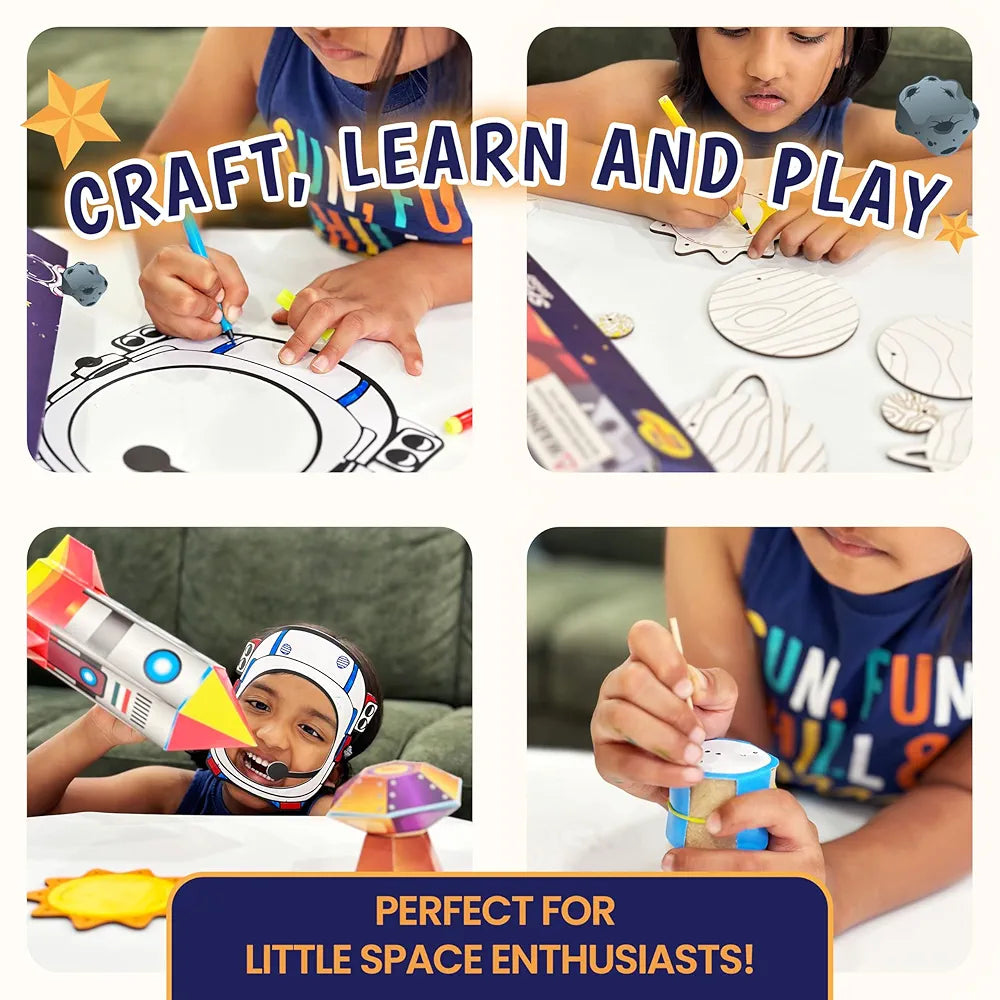 The Curious Bees Space Safari 4-in-1 Craft Box for Kids | Solar System Mobile, Astronaut Mask, Rocket Craft, Constellation DIY | Creative & Educational Space Activities | Age Group: 4-8 Years