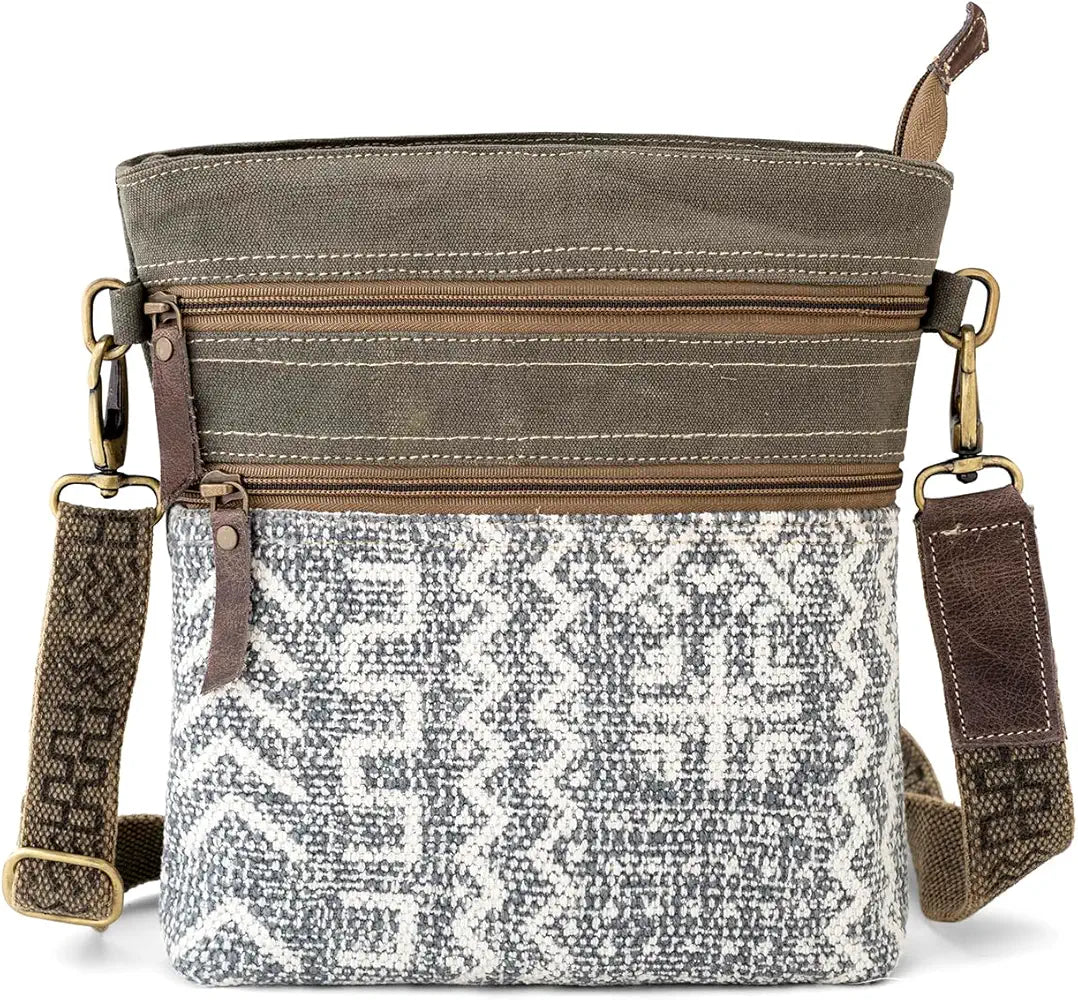 Goatter Cotton Dari And Leather Material Messenger Sling Bag For Women, Green Color
