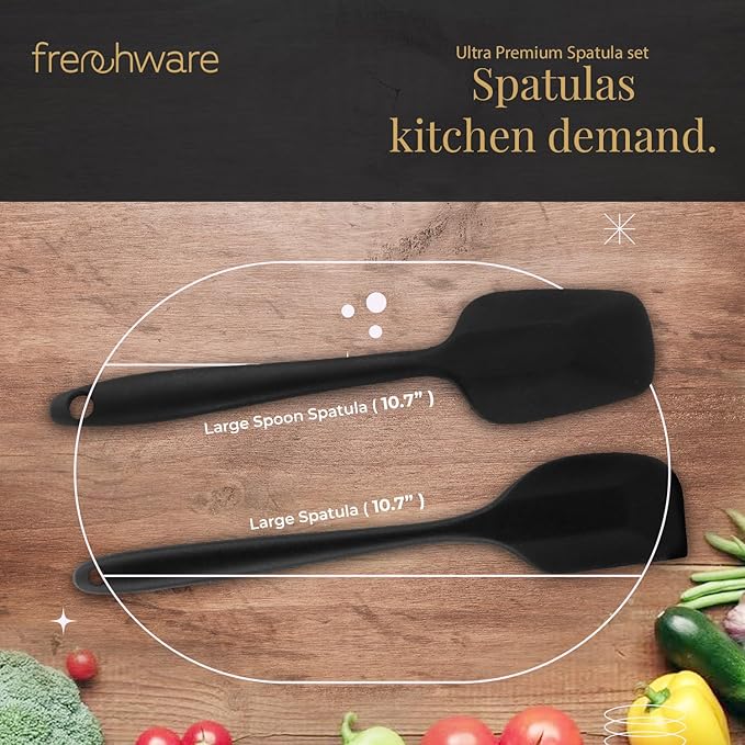 Frenchware Non-stick Premium Silicone Spatula | Large Spatula & Large Spoon, Black | for Cooking, Baking & Mixing, Seamless Design