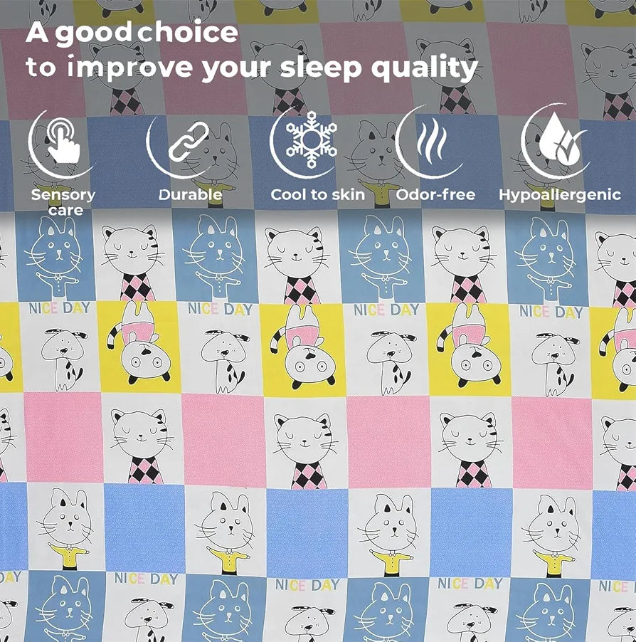 Fresh From Loom Hypoallergenic Glace Cotton Kids Single Bedsheet-Rotary Printed Wrinkle Free With 1 Pillow Covers 144 TC Aqua Pink