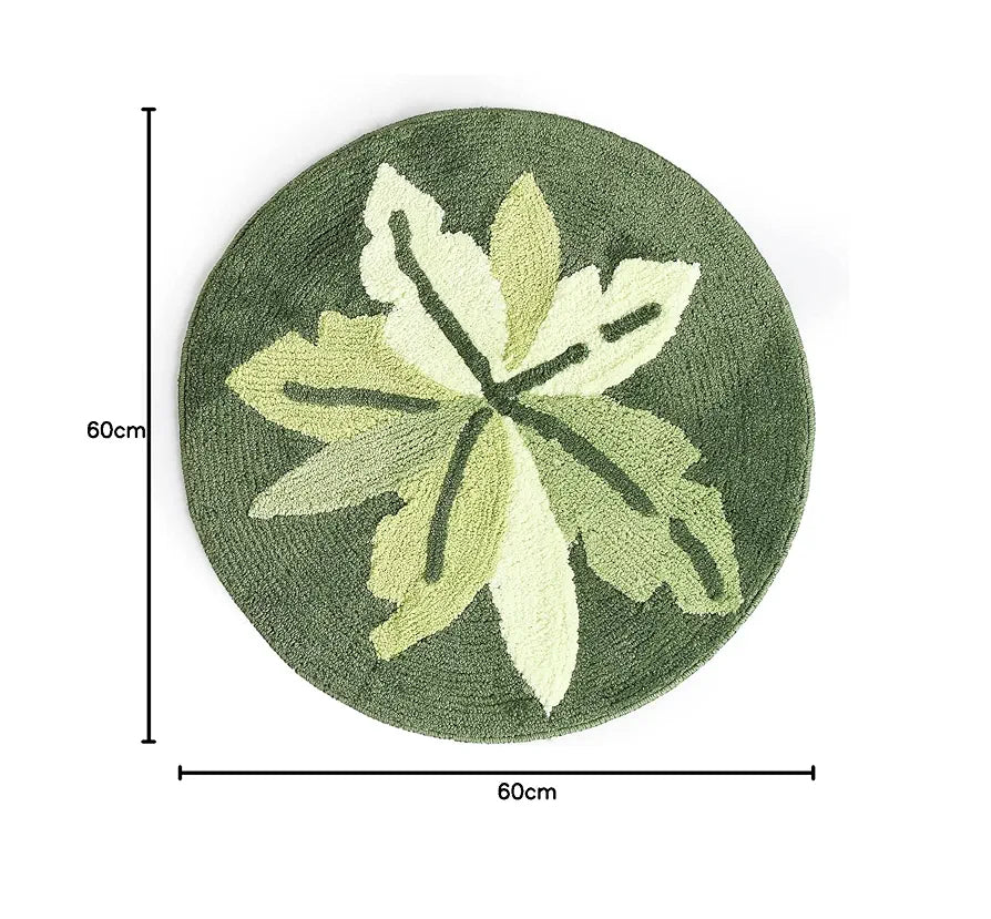 Saral Home Easy Living Soft Cotton Anti-skid Round Leaf Design Bathmat Colour Green