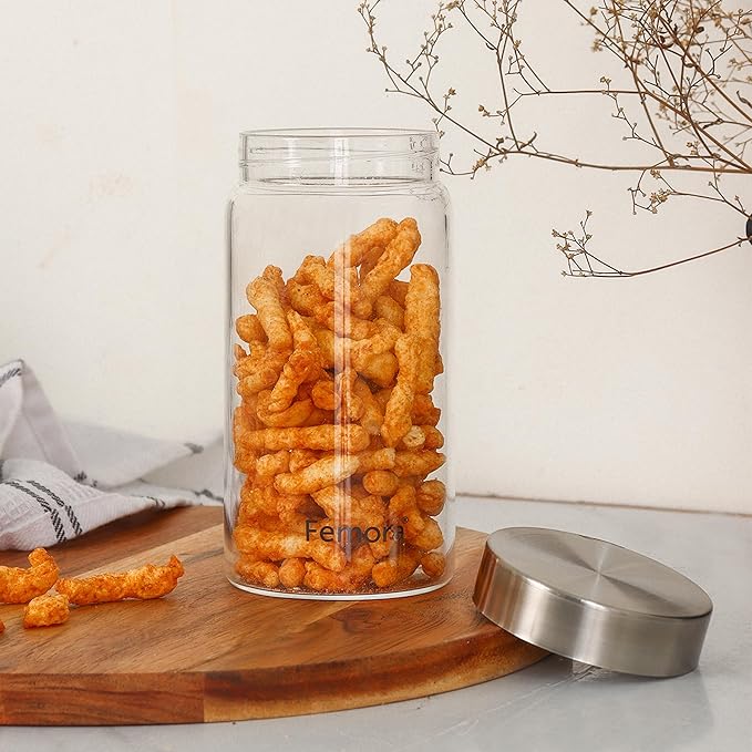 Femora Kitchen Storage Jars Borosilicate Glass With Steel Lid Air Tight Jar | 550 Ml | Pack of 6