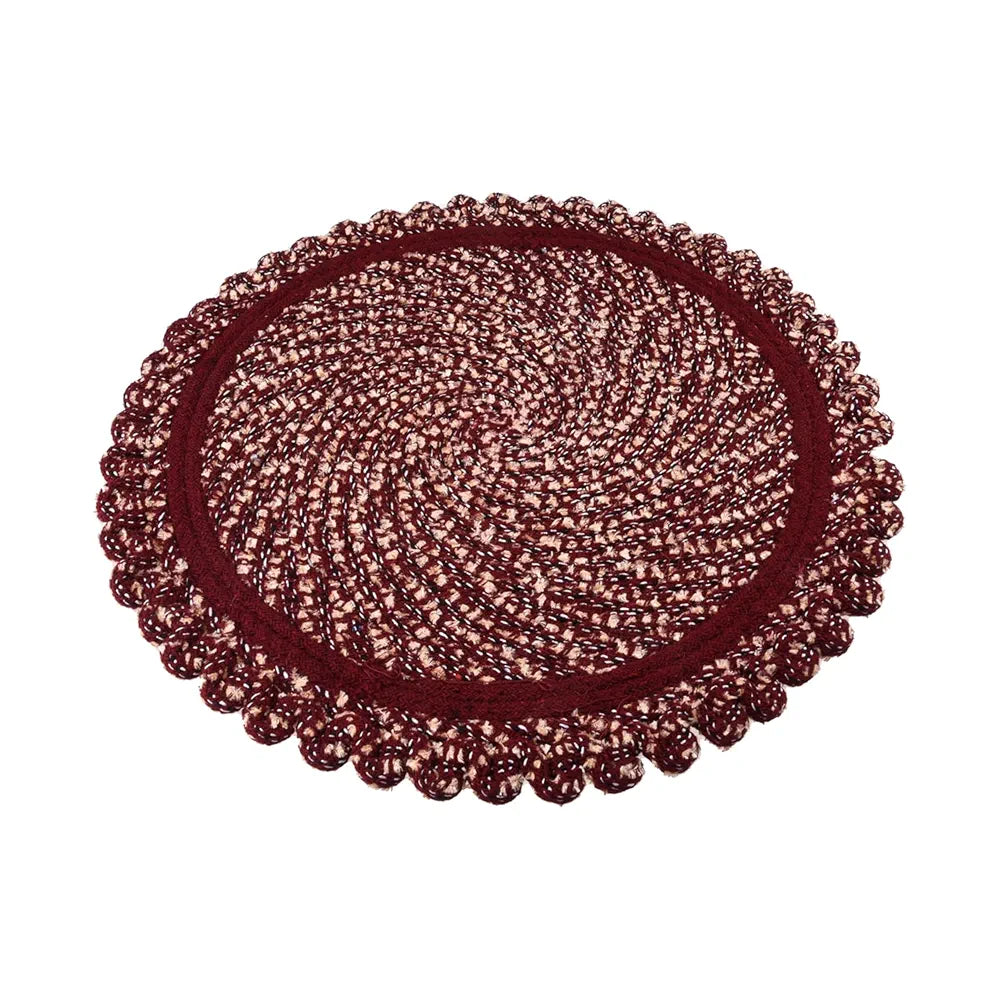 Kuber Industries Door Mat Round Shape Feather Door Mat Large Maroon Colour