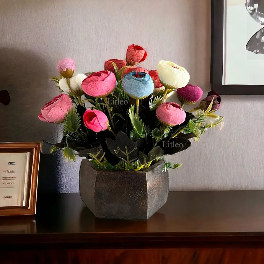 Wooden Pot with Multi-Design Dry Artificial Flowers Multi B