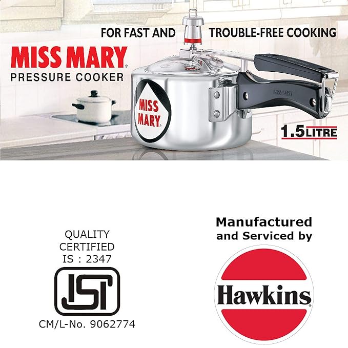 Hawkins 1.5 Litre Miss Mary Aluminium Pressure Cooker