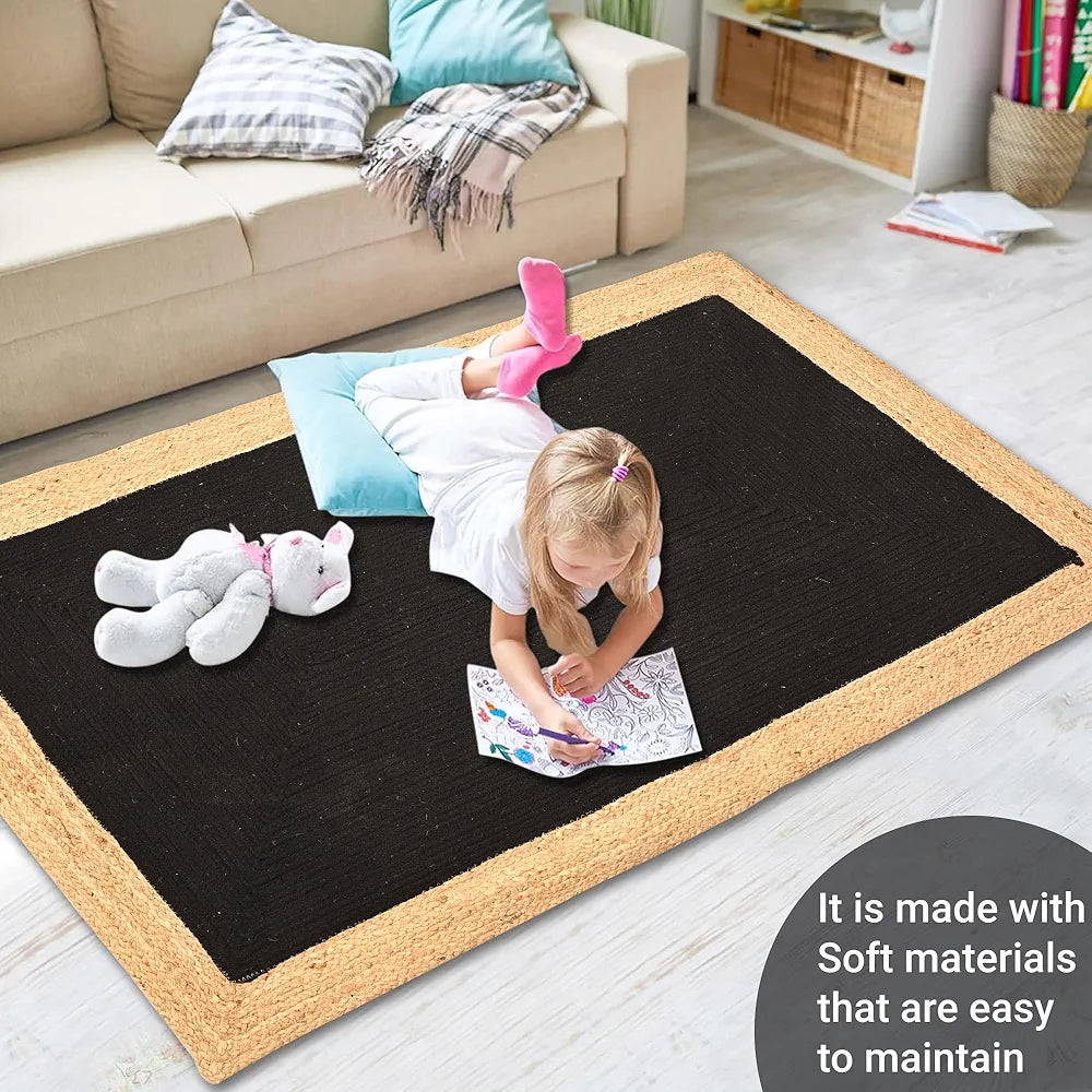 Kuber Industries 3x5 Feet Reversible Carpets for Living Room Machine Washable Border Black & Beige