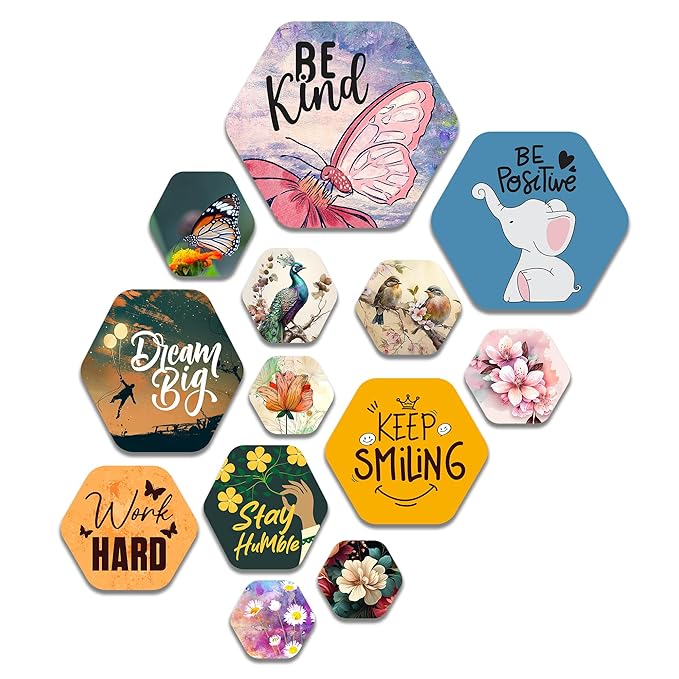 Artvibes Designer Wooden Wall Hanging Decoration for Home | Quotes Decor Item | Pack of 13 Pieces