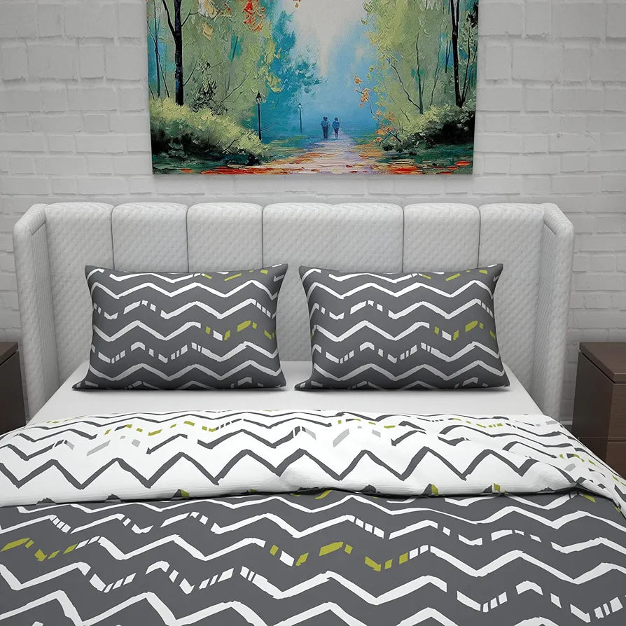 Divine Casa Micro Polyester Reversible Double Bed Queen Size Floral Printed Duvet Cover Colour Dark Blue and White