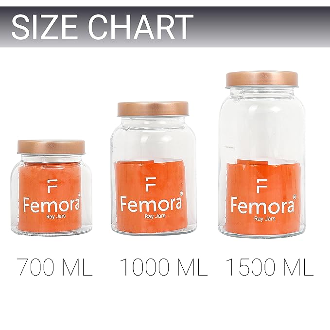 Femora Kitchen Storage Jars Clear Glass Jar With Steel Lid Air Tight Jar | Pack of 3