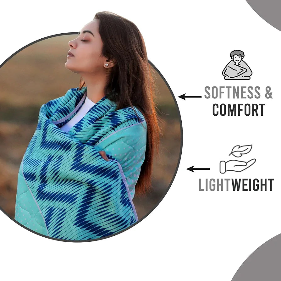 Divine Casa 120 GSM Microfiber Single Bed Comforter Soft & Lightweight Reversible AC Blanket Colour Aqua Chevron