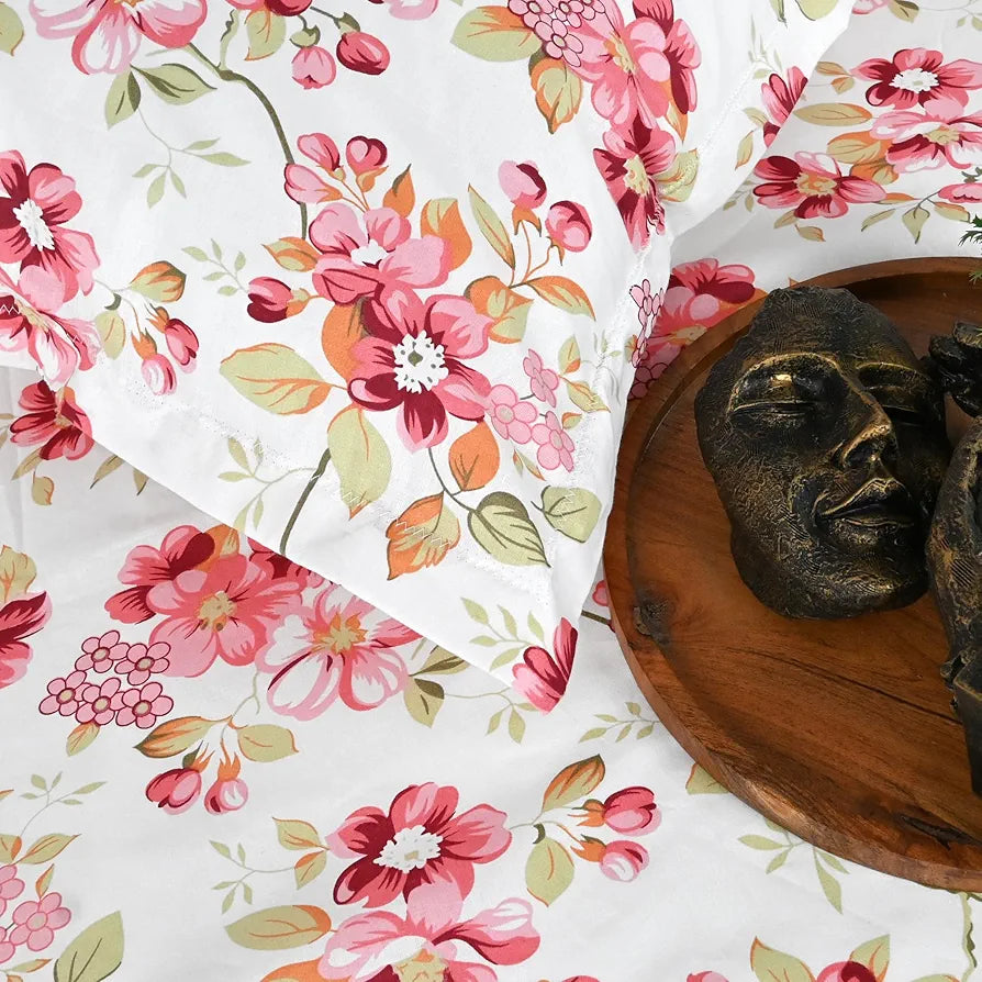 Divine Casa 144 TC 100% Cotton Bedsheet for Single Bed with 1 Pillow Cover Colour Blush Pink