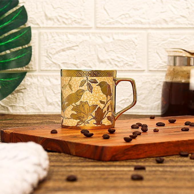 Femora Bone China Gloden Tea Cup | Weaver Love Glod | 160 Ml | Gold