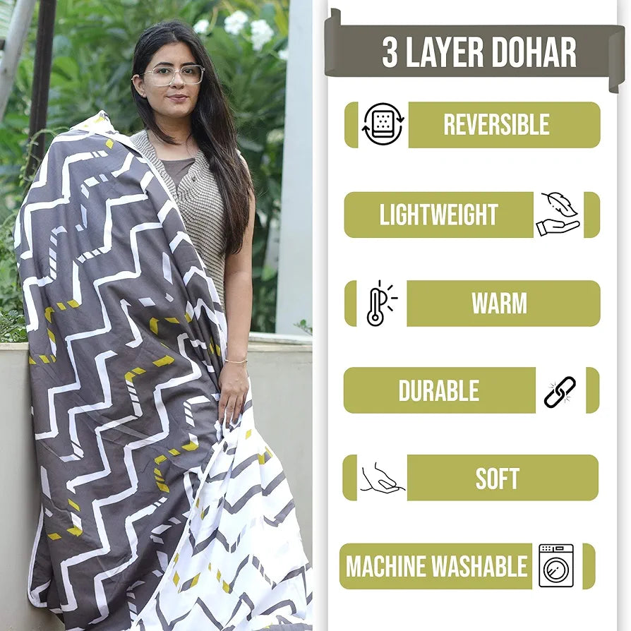 Divine Casa 120 GSM Microfiber Single Kids Dohar Soft & Lightweight Throw Blanket Zig-Zag Pattern Colour Slate