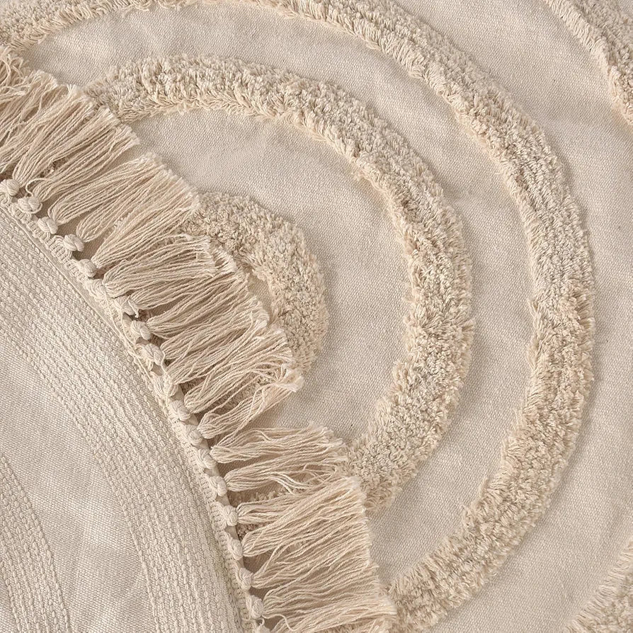 Sashaa World Round Circular Patterned Cotton Tufted Rug Colour Natural