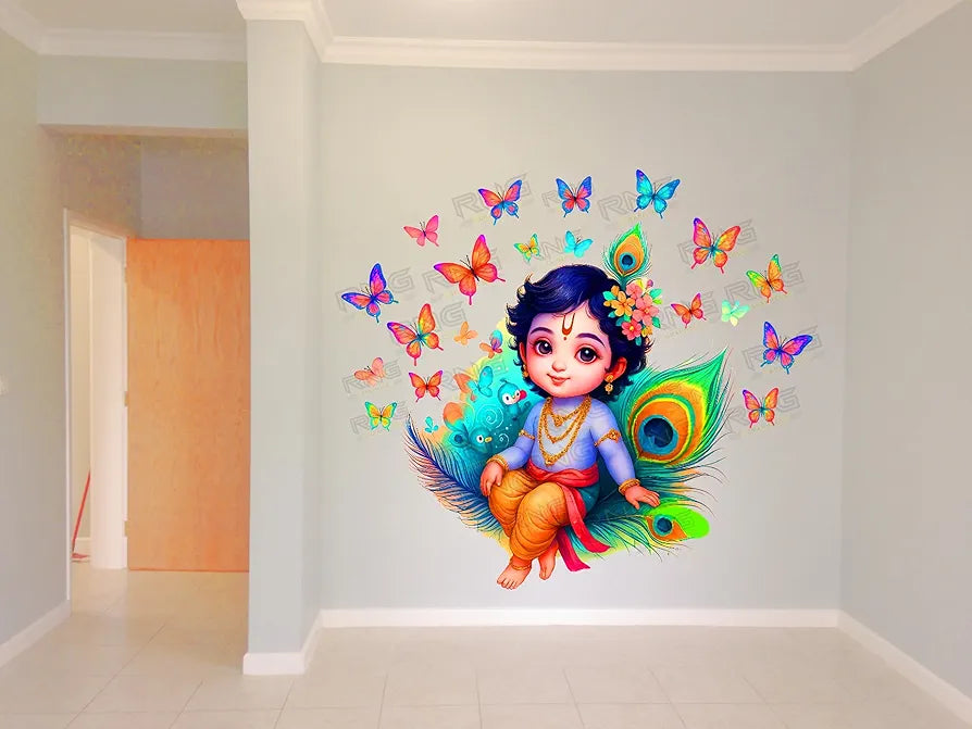 Rng Graphics Pvc Vinyl Flute in Hands Krishna Peel and Stick Wall Sticker Sticker Multicolor 46 Cm X 46cm DW-117L