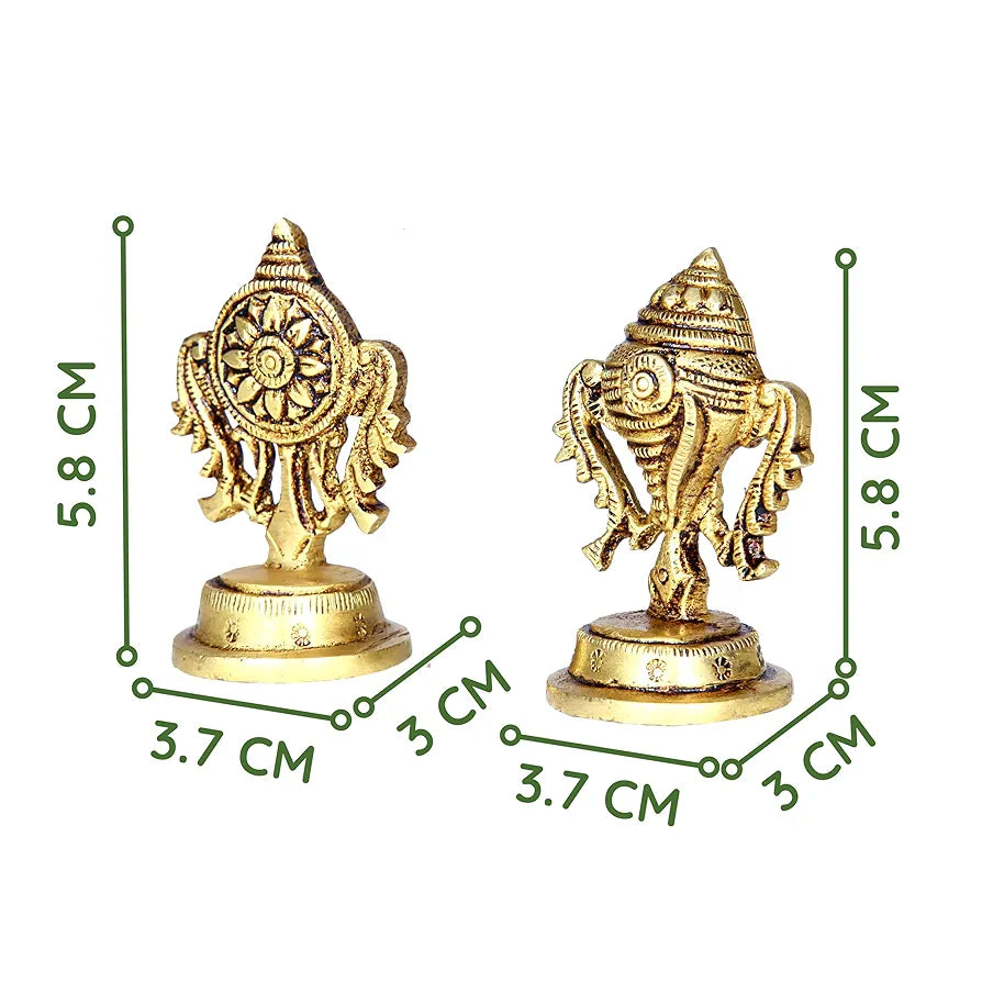 Anciently Brass Small Shankh Chakra Set | Small Sangu Chakram Set 5.8cm Height, Gold Colour - 1 Set