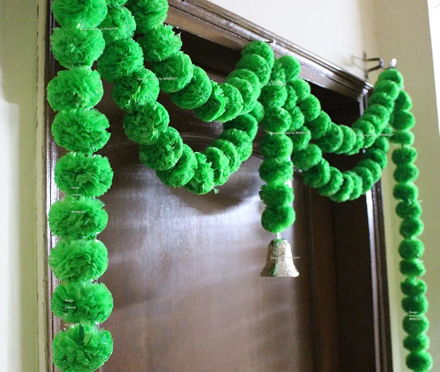 Artificial Marigold Fluffy Flowers Garlands Door Toran/Door Hangings Green