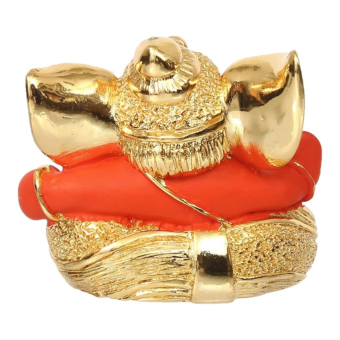 Ecraftindia Golden and Orange Polyresin Lord Ganesha Idol | Sacred Gift for Lord Ganesha Devotees