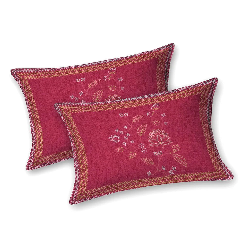 Kuber Industries Double Bedsheet with 2 Pillow Covers 186 TC Premium Cotton Bedsheet Embroidery Flower Zig-Zag Pink