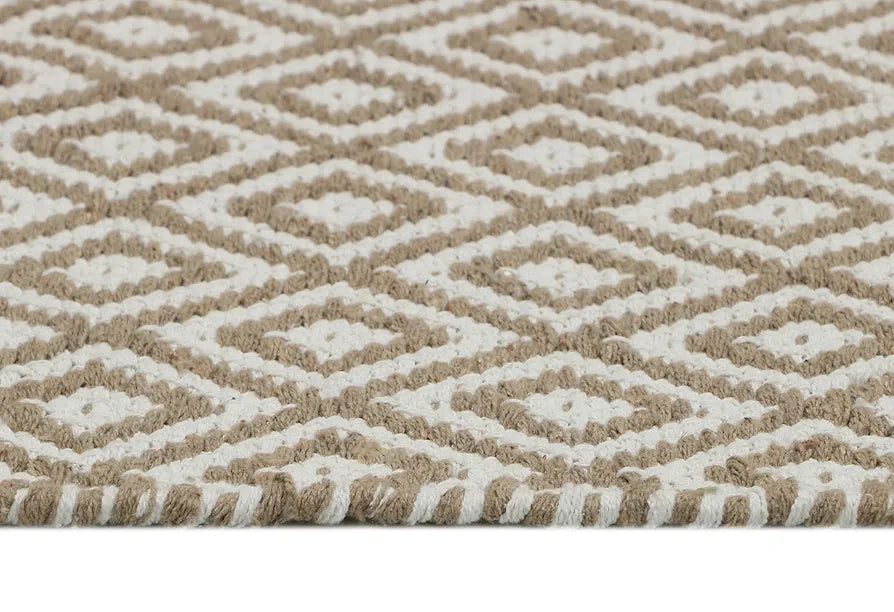 The Home Talk Weaved Cotton Rectangular Carpets Contemporary Decorators Area Rugs for Bedroom Beige