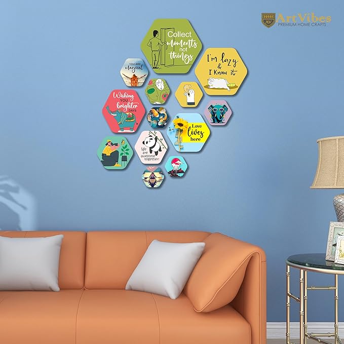 Artvibes Decorative Wooden Wall Hanging Decoration for Home | Quote Decor Item | Pack of 13 Pieces