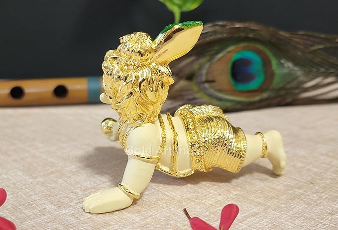 Gold Art India Laddu Gopal Idol Gold Plated Off-White Bal Gopal Idol Little Krishna Idol