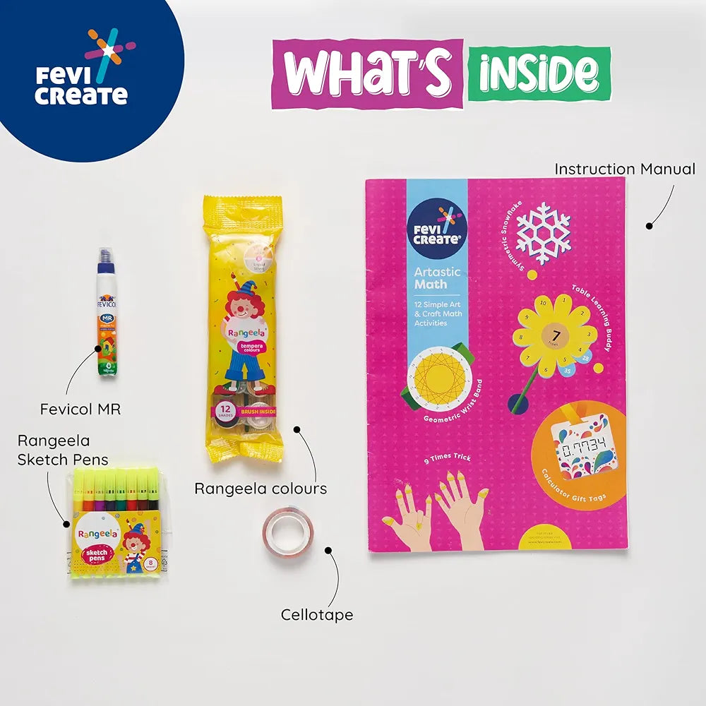 Fevicreate Artastic Maths Craft Kit | Project Book with 12 Educational Activities, Colours, Craft Supplies | Fun Way to Boost Child's Learning | by Fevicol | Return Gift for Kids Age 8+ Years